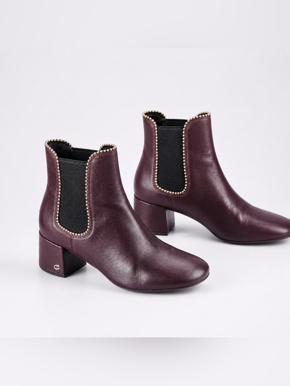 Coach Torri leather ankle leather boots burgundy with gold tone studs size 36,5 - Picture 7 of 9